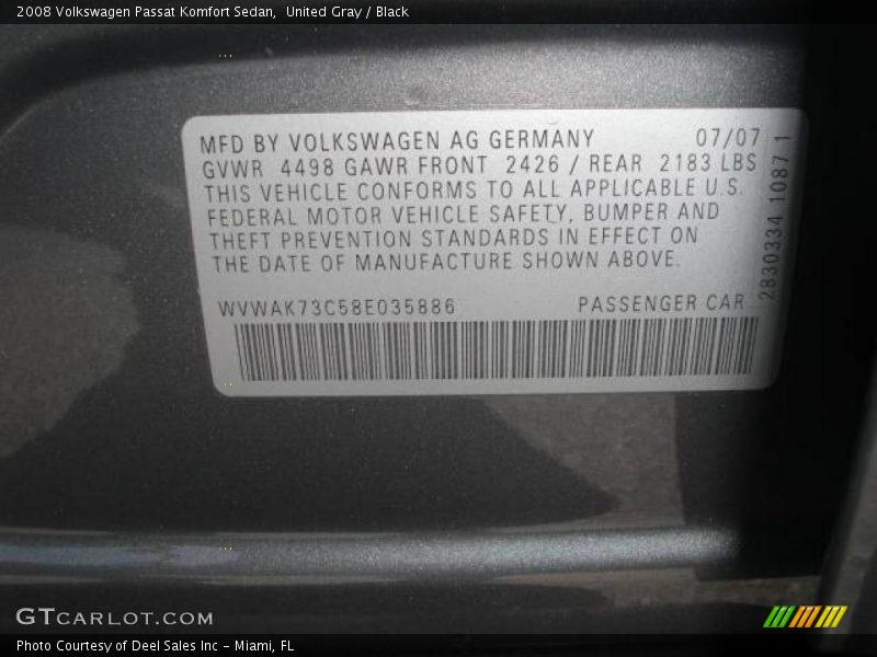 United Gray / Black 2008 Volkswagen Passat Komfort Sedan