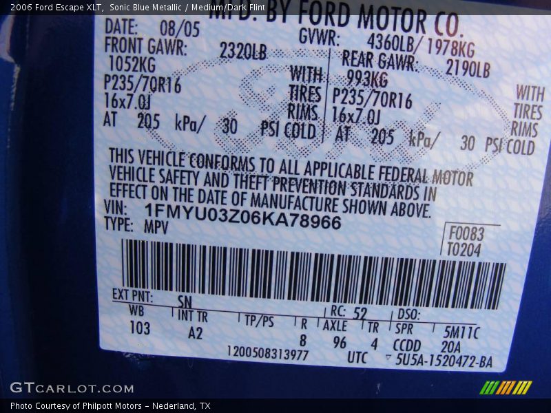 Sonic Blue Metallic / Medium/Dark Flint 2006 Ford Escape XLT