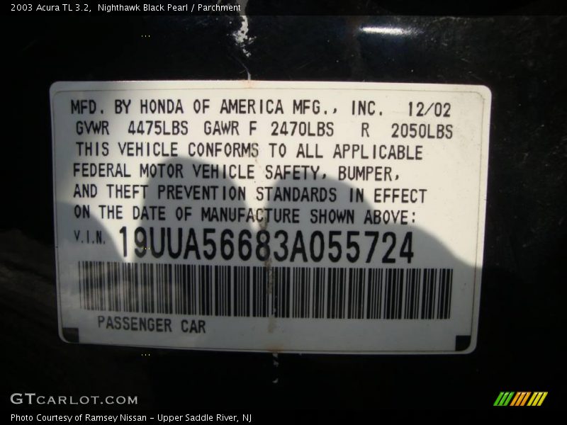 Nighthawk Black Pearl / Parchment 2003 Acura TL 3.2