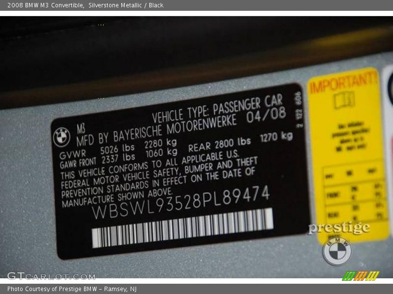 Silverstone Metallic / Black 2008 BMW M3 Convertible