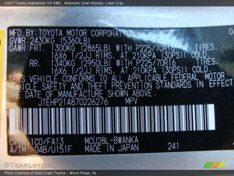 Millenium Silver Metallic / Ash Gray 2007 Toyota Highlander V6 4WD