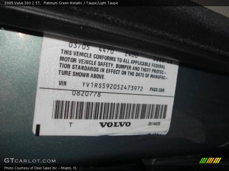 Platinum Green Metallic / Taupe/Light Taupe 2005 Volvo S60 2.5T