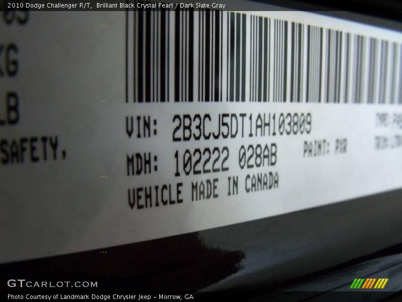 Brilliant Black Crystal Pearl / Dark Slate Gray 2010 Dodge Challenger R/T