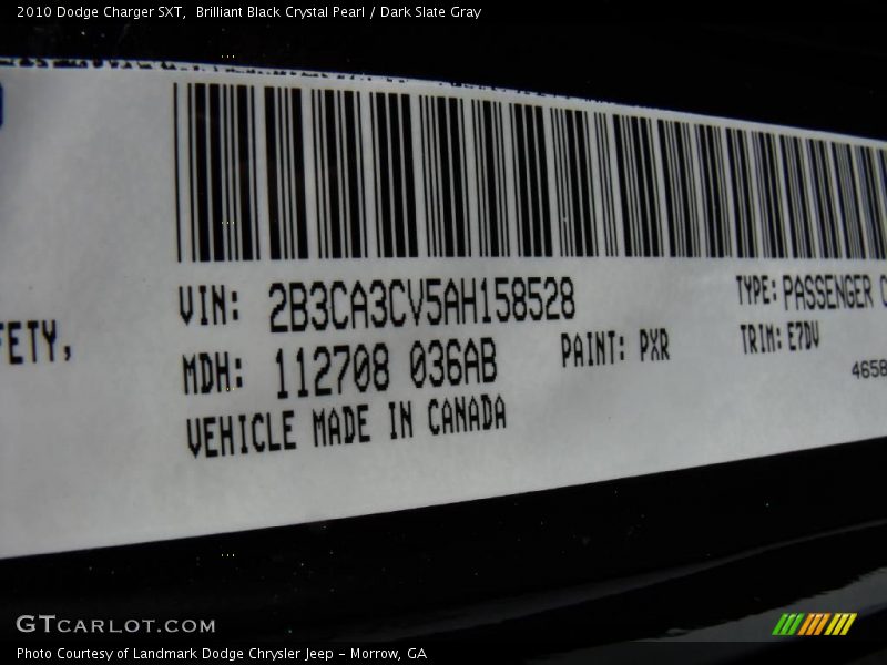 Brilliant Black Crystal Pearl / Dark Slate Gray 2010 Dodge Charger SXT