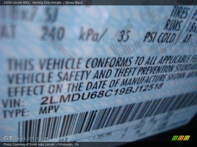 2009 MKX  Sterling Grey Metallic Color Code UJ