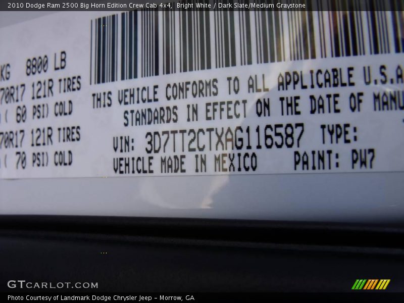 Bright White / Dark Slate/Medium Graystone 2010 Dodge Ram 2500 Big Horn Edition Crew Cab 4x4