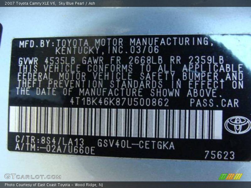 Sky Blue Pearl / Ash 2007 Toyota Camry XLE V6