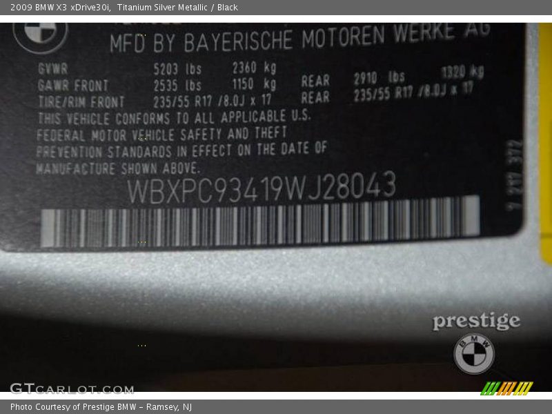 Titanium Silver Metallic / Black 2009 BMW X3 xDrive30i