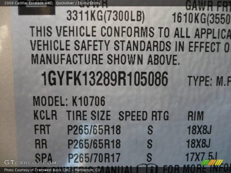 Quicksilver / Ebony/Ebony 2009 Cadillac Escalade AWD