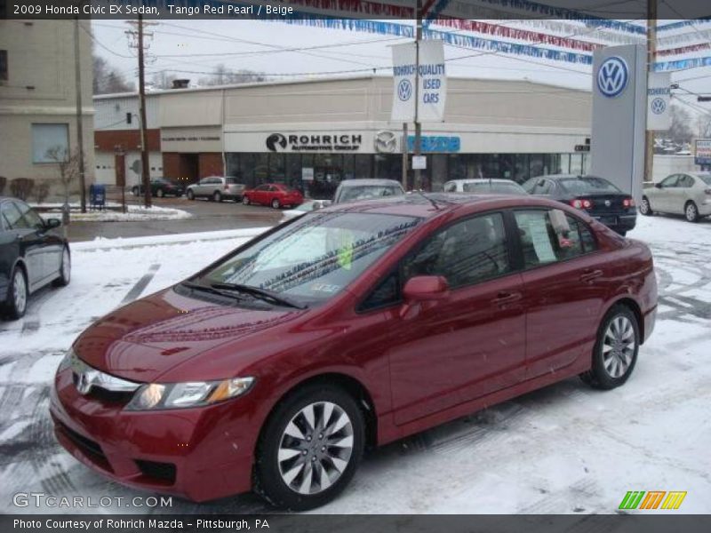 Tango Red Pearl / Beige 2009 Honda Civic EX Sedan