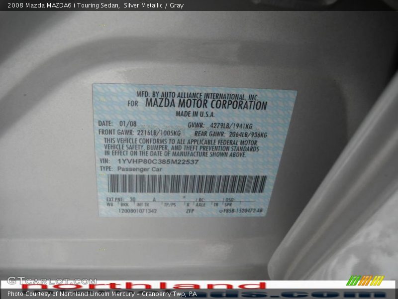 Silver Metallic / Gray 2008 Mazda MAZDA6 i Touring Sedan