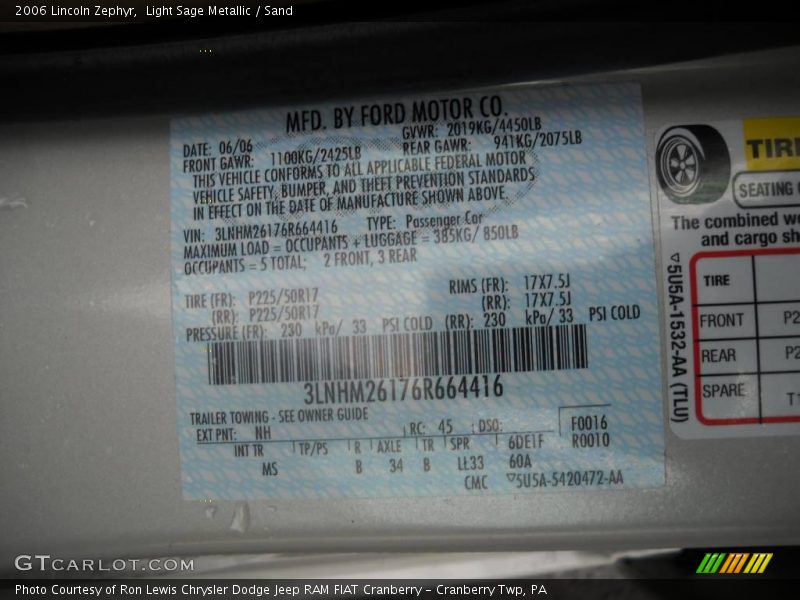 Light Sage Metallic / Sand 2006 Lincoln Zephyr