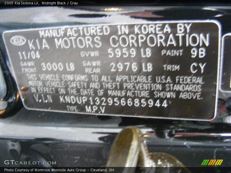 Midnight Black / Gray 2005 Kia Sedona LX