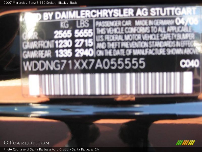 Black / Black 2007 Mercedes-Benz S 550 Sedan