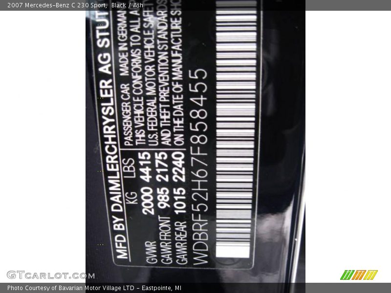 Black / Ash 2007 Mercedes-Benz C 230 Sport