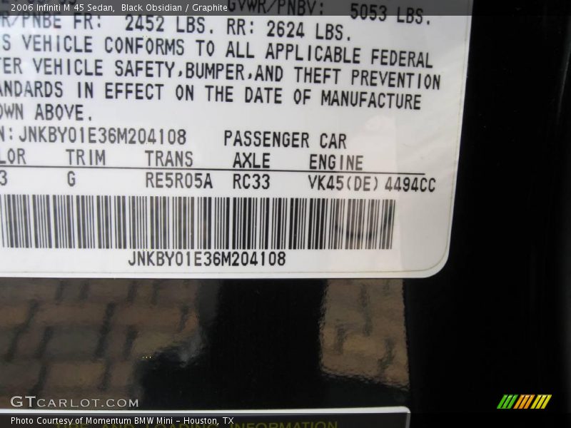 Black Obsidian / Graphite 2006 Infiniti M 45 Sedan