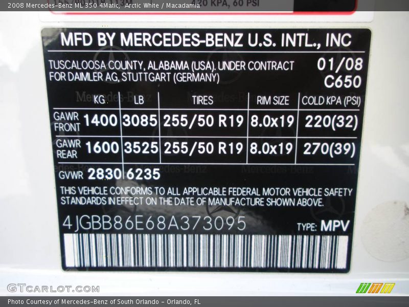 Arctic White / Macadamia 2008 Mercedes-Benz ML 350 4Matic