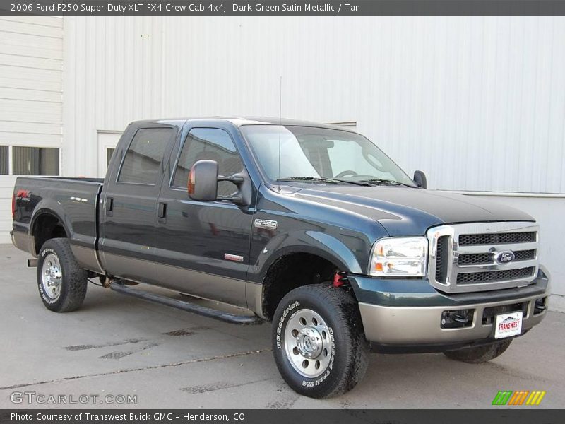 Dark Green Satin Metallic / Tan 2006 Ford F250 Super Duty XLT FX4 Crew Cab 4x4