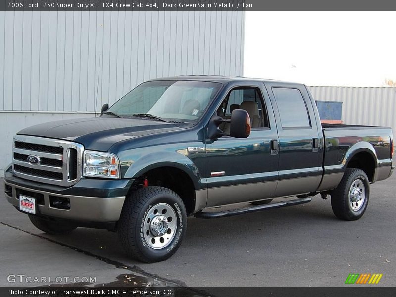 Dark Green Satin Metallic / Tan 2006 Ford F250 Super Duty XLT FX4 Crew Cab 4x4