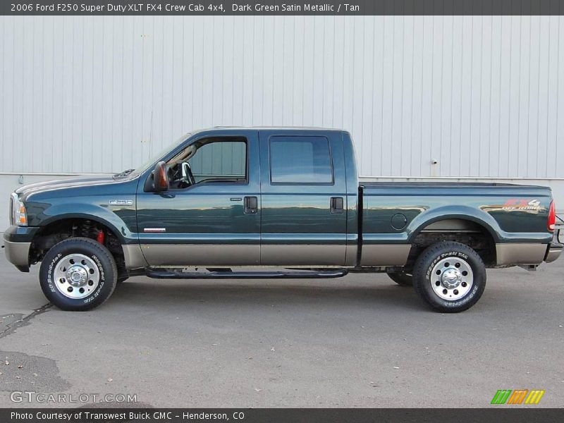 Dark Green Satin Metallic / Tan 2006 Ford F250 Super Duty XLT FX4 Crew Cab 4x4