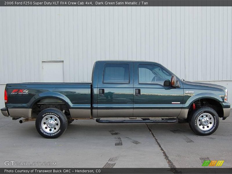 Dark Green Satin Metallic / Tan 2006 Ford F250 Super Duty XLT FX4 Crew Cab 4x4