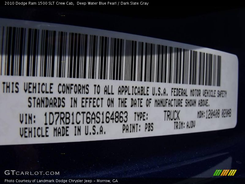Deep Water Blue Pearl / Dark Slate Gray 2010 Dodge Ram 1500 SLT Crew Cab