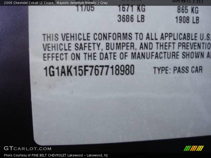 Majestic Amethyst Metallic / Gray 2006 Chevrolet Cobalt LS Coupe