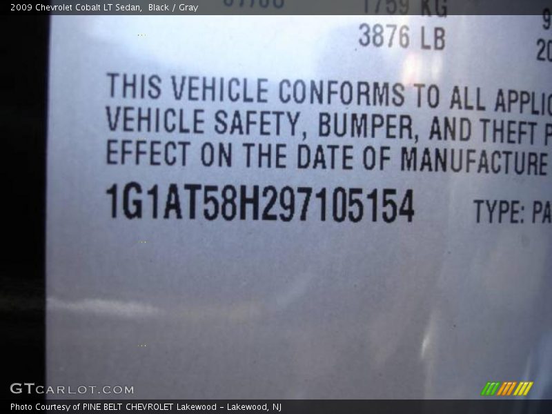 Black / Gray 2009 Chevrolet Cobalt LT Sedan