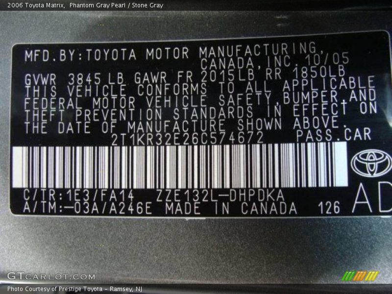 Phantom Gray Pearl / Stone Gray 2006 Toyota Matrix