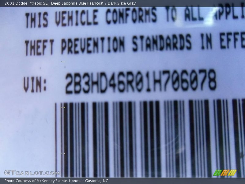 Deep Sapphire Blue Pearlcoat / Dark Slate Gray 2001 Dodge Intrepid SE