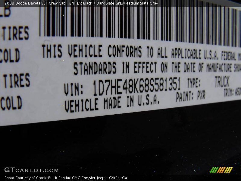 Brilliant Black / Dark Slate Gray/Medium Slate Gray 2008 Dodge Dakota SLT Crew Cab