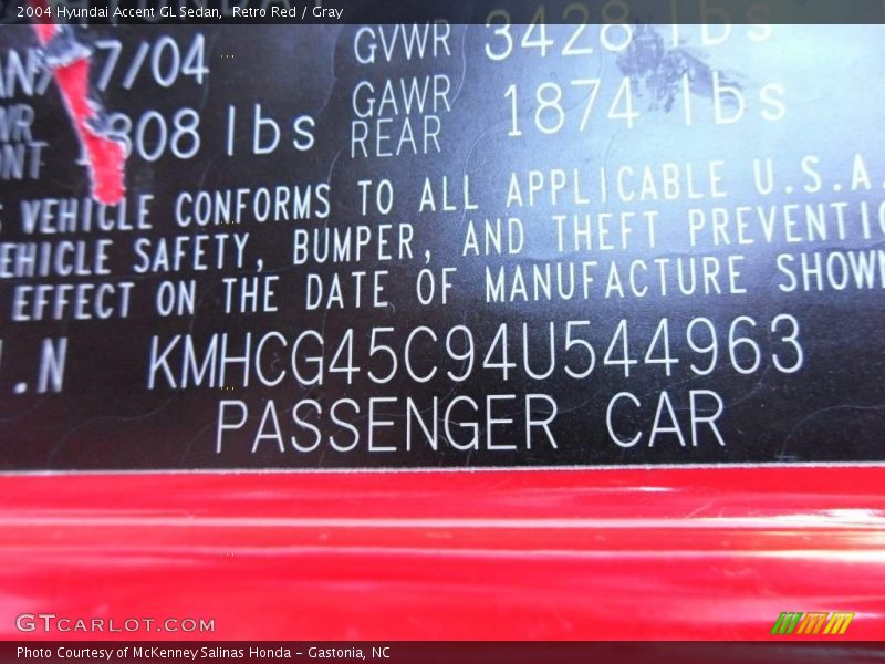 Retro Red / Gray 2004 Hyundai Accent GL Sedan