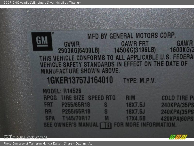 Liquid Silver Metallic / Titanium 2007 GMC Acadia SLE