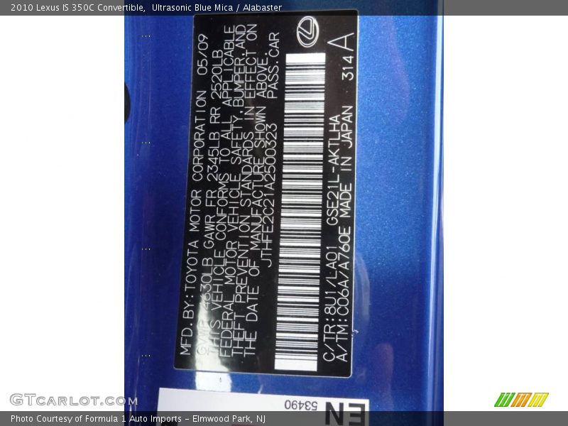 Ultrasonic Blue Mica / Alabaster 2010 Lexus IS 350C Convertible