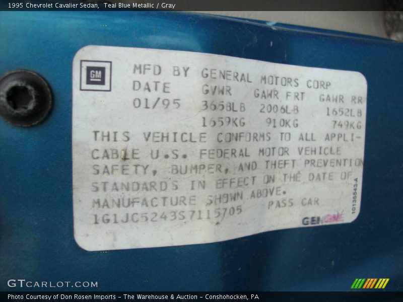 Teal Blue Metallic / Gray 1995 Chevrolet Cavalier Sedan