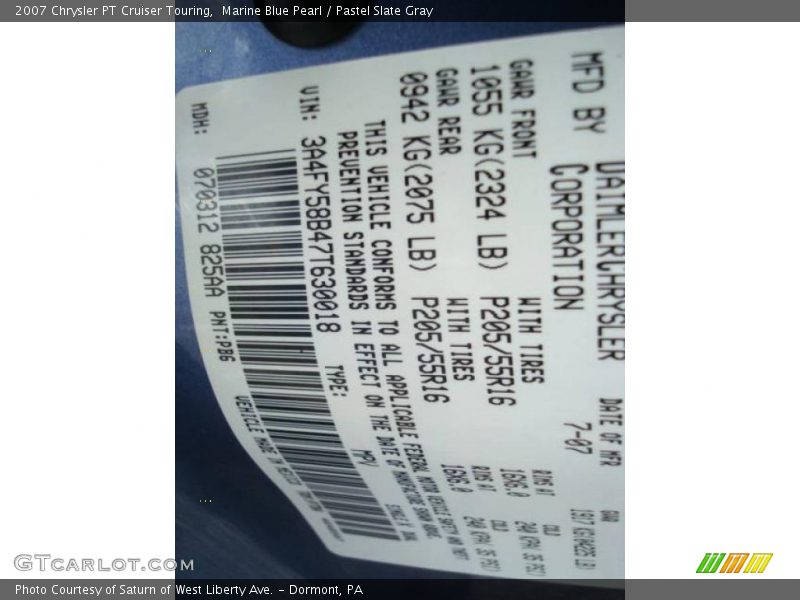 Marine Blue Pearl / Pastel Slate Gray 2007 Chrysler PT Cruiser Touring
