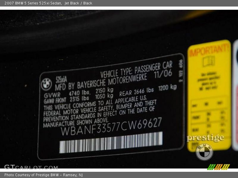Jet Black / Black 2007 BMW 5 Series 525xi Sedan