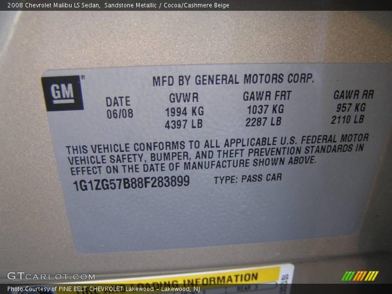 Sandstone Metallic / Cocoa/Cashmere Beige 2008 Chevrolet Malibu LS Sedan