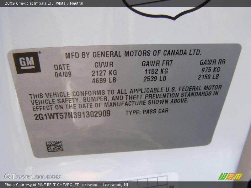 White / Neutral 2009 Chevrolet Impala LT