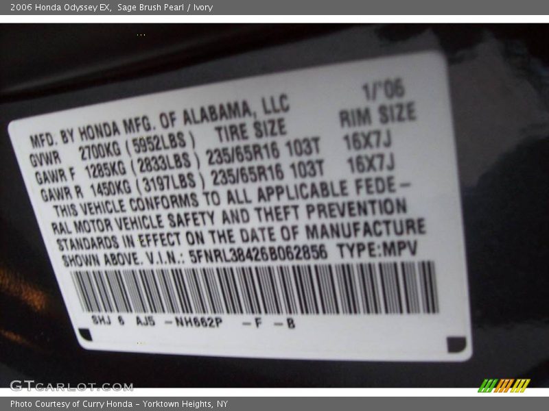 Sage Brush Pearl / Ivory 2006 Honda Odyssey EX