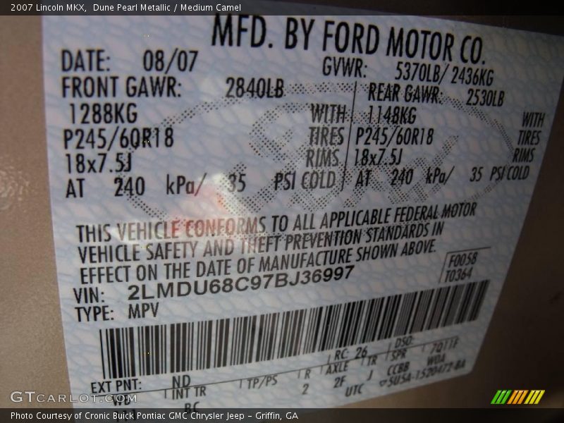 Dune Pearl Metallic / Medium Camel 2007 Lincoln MKX