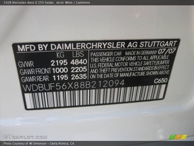 Arctic White / Cashmere 2008 Mercedes-Benz E 350 Sedan