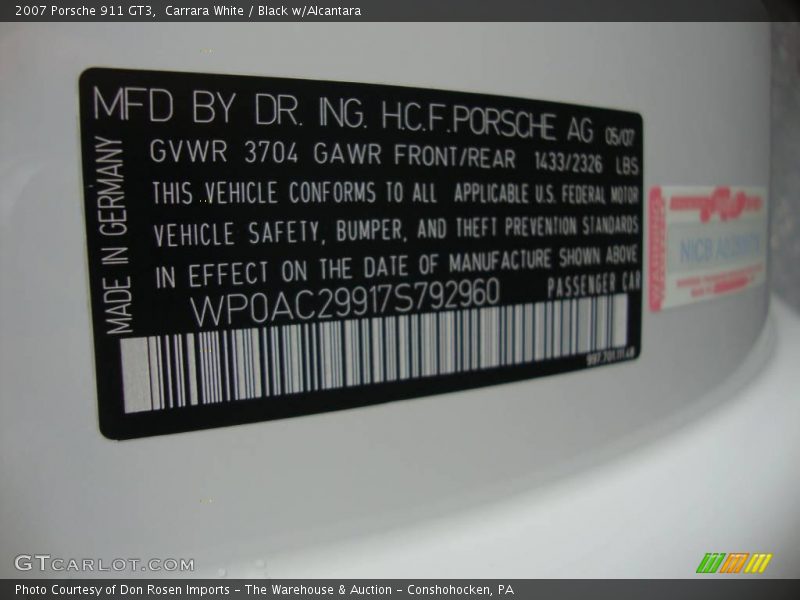 Carrara White / Black w/Alcantara 2007 Porsche 911 GT3