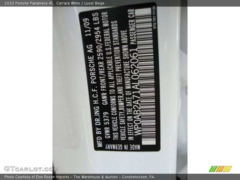 Carrara White / Luxor Beige 2010 Porsche Panamera 4S