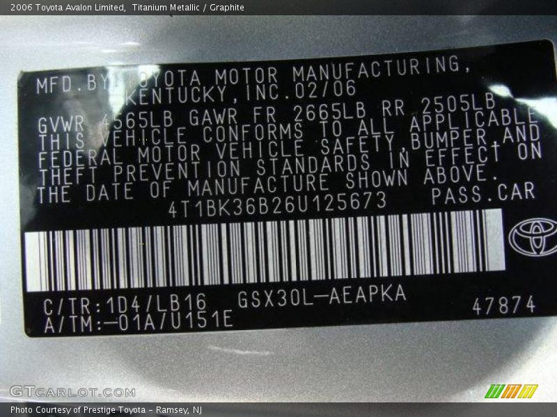 Titanium Metallic / Graphite 2006 Toyota Avalon Limited