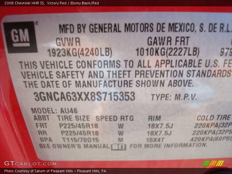 Victory Red / Ebony Black/Red 2008 Chevrolet HHR SS