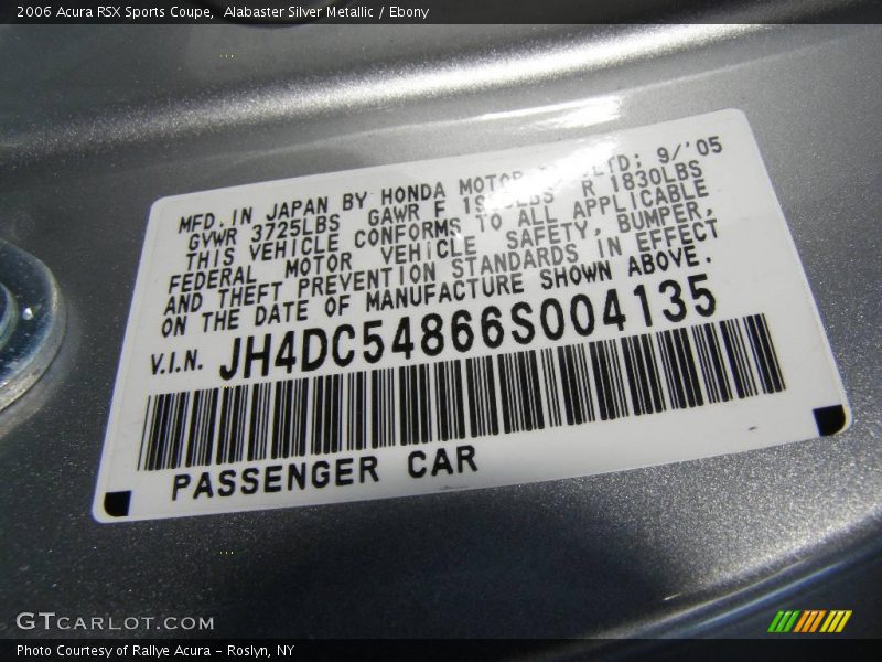 Alabaster Silver Metallic / Ebony 2006 Acura RSX Sports Coupe