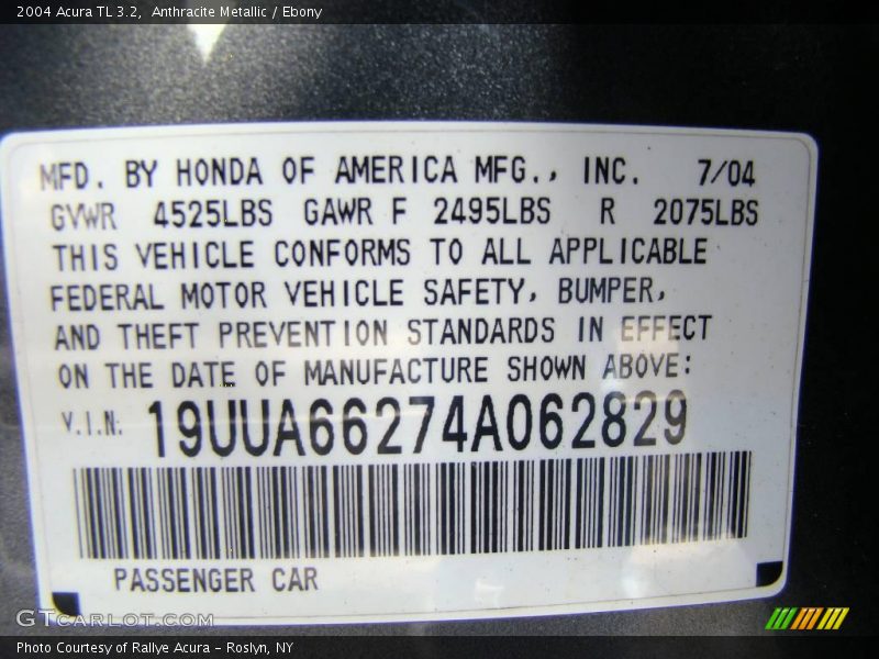 Anthracite Metallic / Ebony 2004 Acura TL 3.2