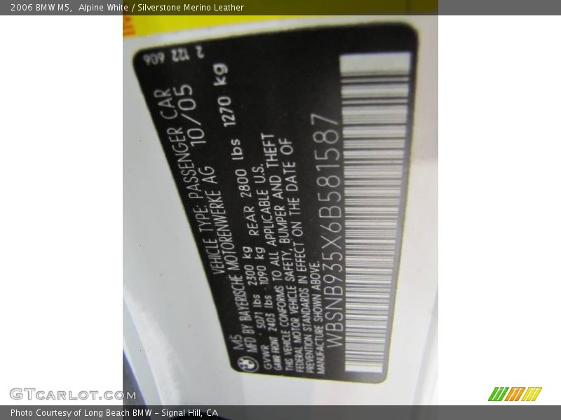 Alpine White / Silverstone Merino Leather 2006 BMW M5