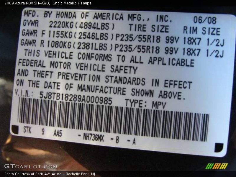 Grigio Metallic / Taupe 2009 Acura RDX SH-AWD